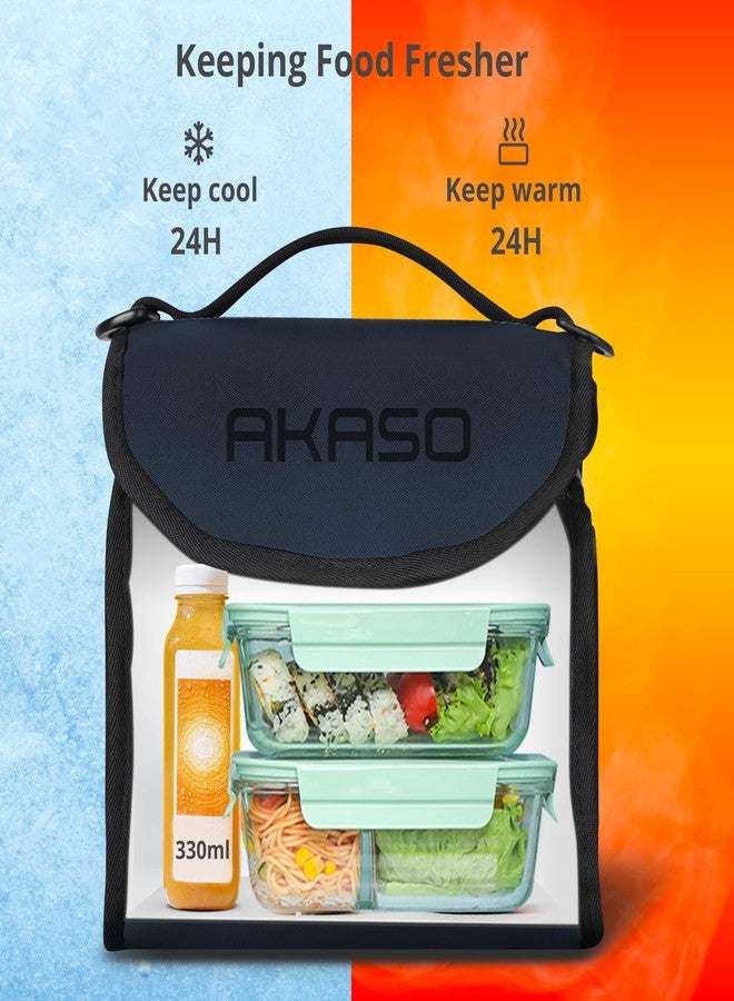 أكاسو حقيبة غداء معزولة ومبردة من أكاسو، قابلة للطي، تتسع لـ 12 علبة، مزودة بحزام كتف قابل للتعديل، مثالية للمكتب والنزهات، لون أزرق - Image 2