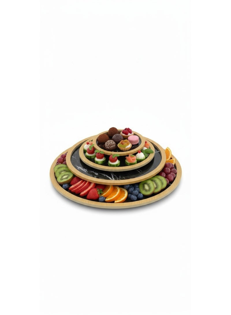 Marble-Style Wooden Serving Trays Set of 3 (27-22-18) - Image 2