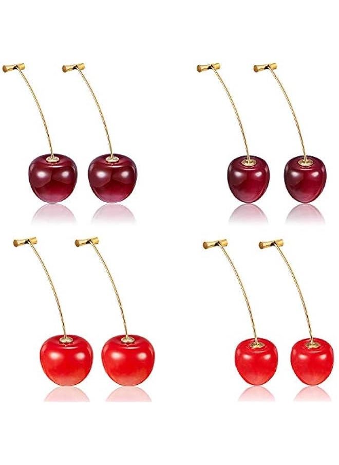 Generic 4 Pairs Cherry Earrings Cherry Sweet Earrings 3D Cherry Dangle Earrings for Women and Girls  - Image 1