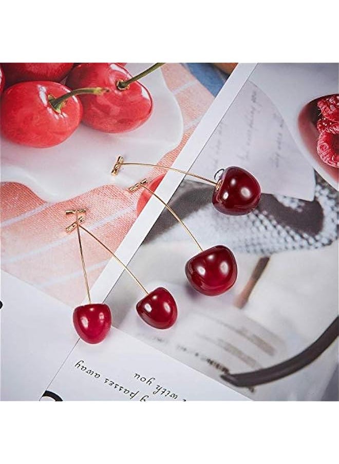Generic 4 Pairs Cherry Earrings Cherry Sweet Earrings 3D Cherry Dangle Earrings for Women and Girls  - Image 2