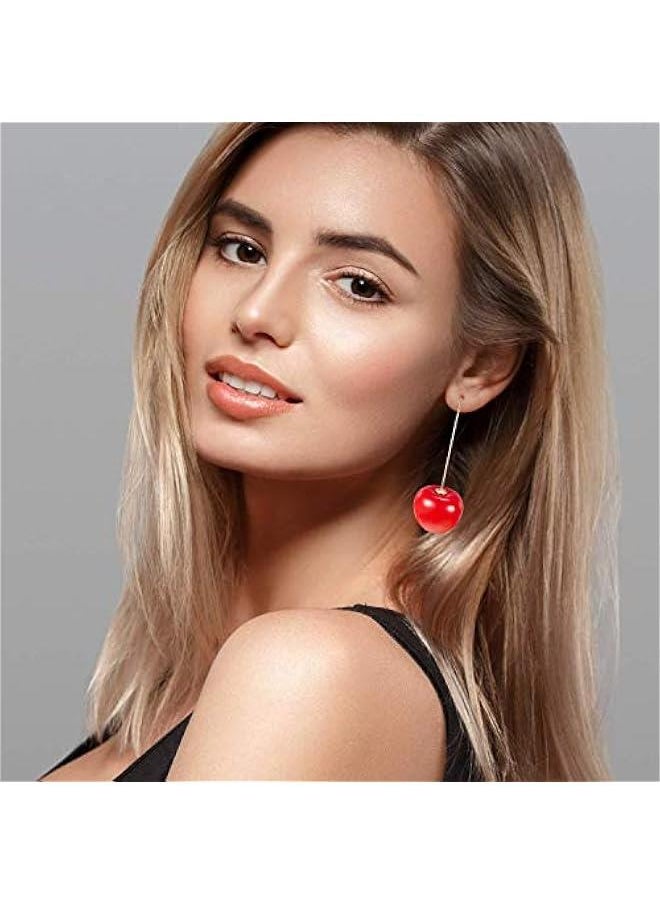 Generic 4 Pairs Cherry Earrings Cherry Sweet Earrings 3D Cherry Dangle Earrings for Women and Girls  - Image 5
