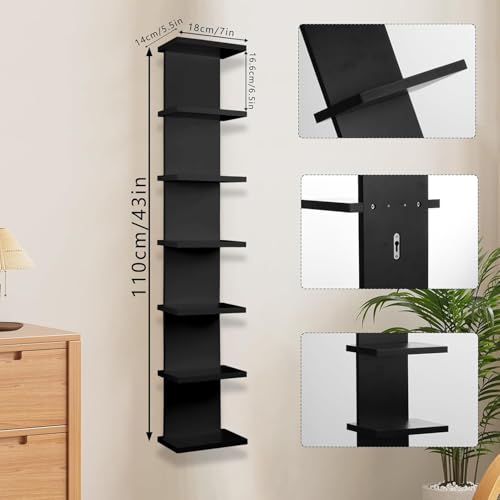 Hlimior 2 Pack 7 Tier Wall Shelf Unit - Lack Floating Shelf, Compact Display Floating Shelf, Vertical Column Wall Decor Mount Floating Storage Organizer Tall Tower Shelf for Bedroom, Living Room - Image 3