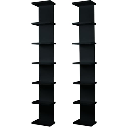 Hlimior 2 Pack 7 Tier Wall Shelf Unit - Lack Floating Shelf, Compact Display Floating Shelf, Vertical Column Wall Decor Mount Floating Storage Organizer Tall Tower Shelf for Bedroom, Living Room - Image 1