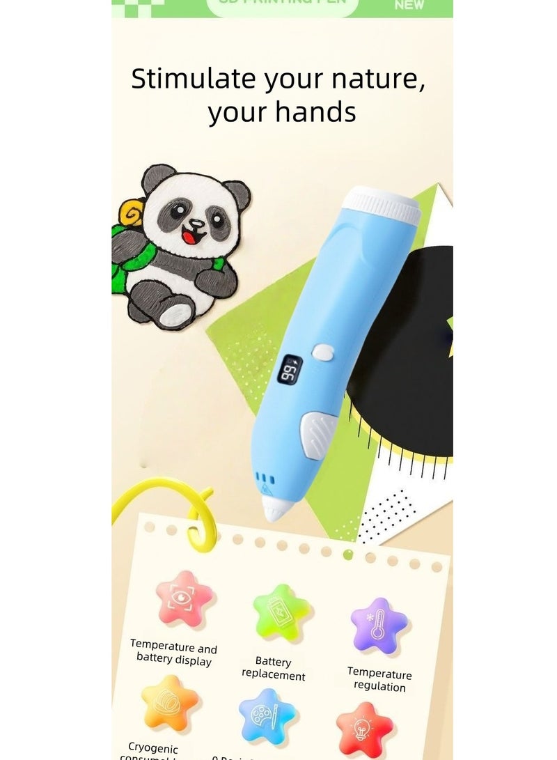 The 3D printing pen with display comes with dual batteries and 8 random color filaments.. - No need to buy extra filaments to start your 3D art journey! Whether you are sketching, crafting or building, you can enjoy unlimited color combinations right out of the box. (Blue) - Image 5