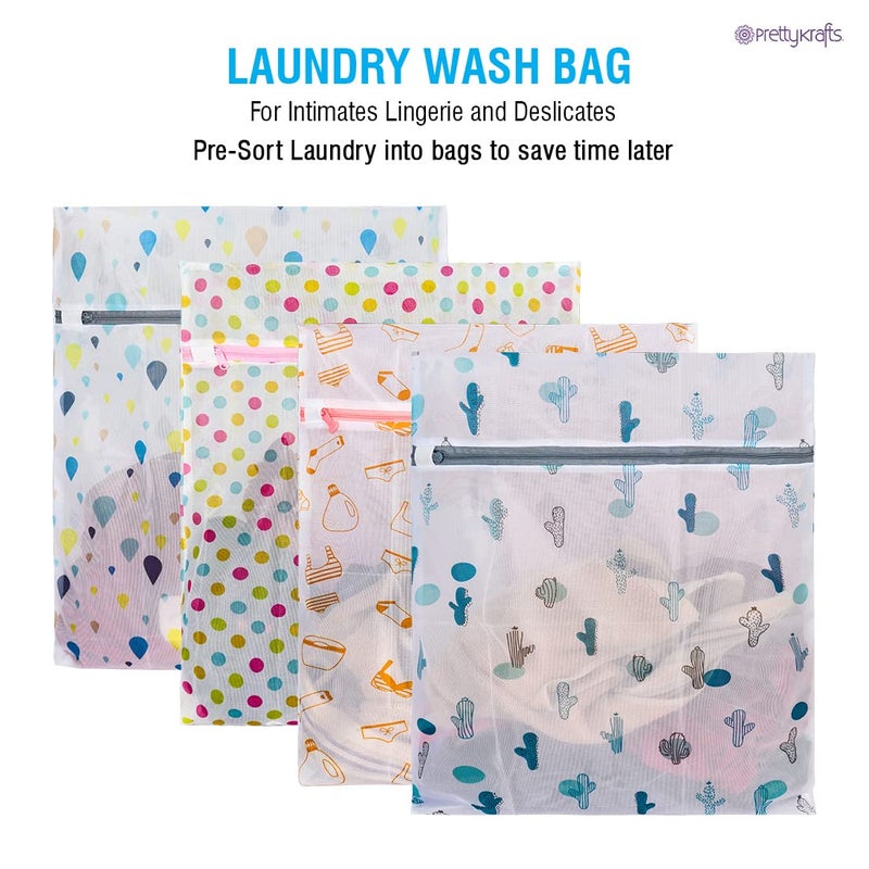 PrettyKrafts PrettyKrafts Polyester Printed Washable Mesh Laundry Bag with Zipper Travel Storage Organising Bag Store Dirty Clothes Laundry Washing Bags Jeans Sweaters 40x50cm Multicolor Set of 2 - Image 2