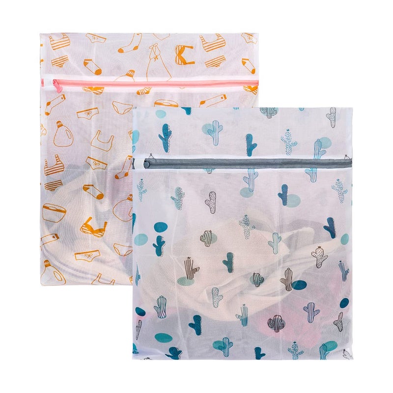 PrettyKrafts PrettyKrafts Polyester Printed Washable Mesh Laundry Bag with Zipper Travel Storage Organising Bag Store Dirty Clothes Laundry Washing Bags Jeans Sweaters 40x50cm Multicolor Set of 2 - Image 1