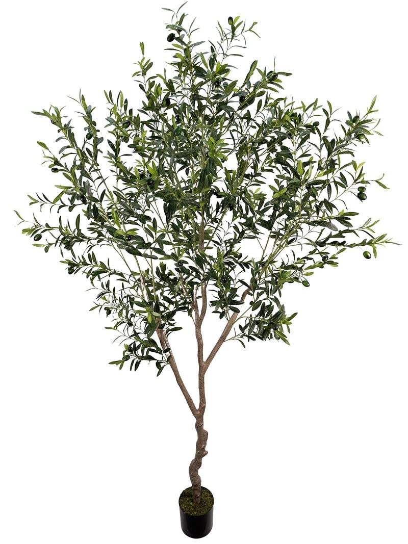 شجرة زيتون صناعية 7 قدم 82 بوصة 2200 حماية من الأشعة فوق البنفسجية أوراق شجرة زيتون مزيفة طويلة داخلية شجرة صناعية للمنزل الحديث مكتب غرفة المعيشة ديكور أرضي داخلي