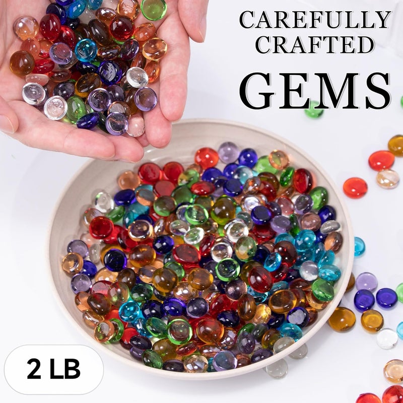 Meschett 2 lb Mini Glass Beads, Mixed Colour Mancala Stones, Flat Bottom Marble Beads for Home, Decorative Arts, Crafts and Vase Filling (0.5 inches ~ 0.7 Inches) Approximately 340 Pieces - Image 2