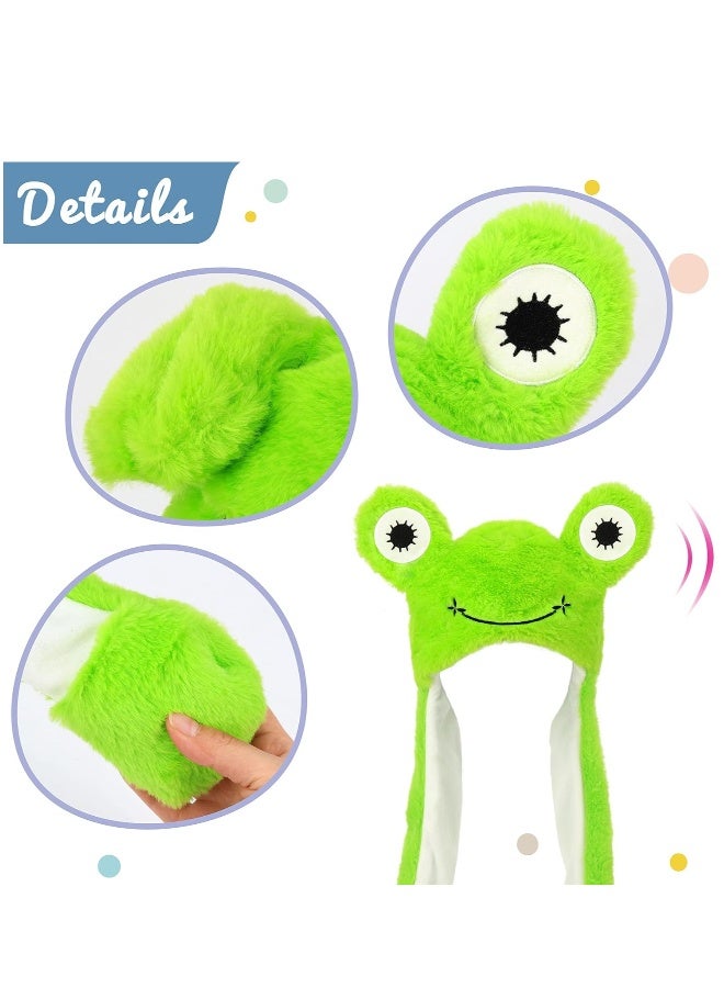 Frog Hat with Ears Moving Jumping Pop Up Beating Hat Plush Holiday Cosplay Dress Up Funny  Winter Birthday Gift for Kids Boys Girls Green - Image 3