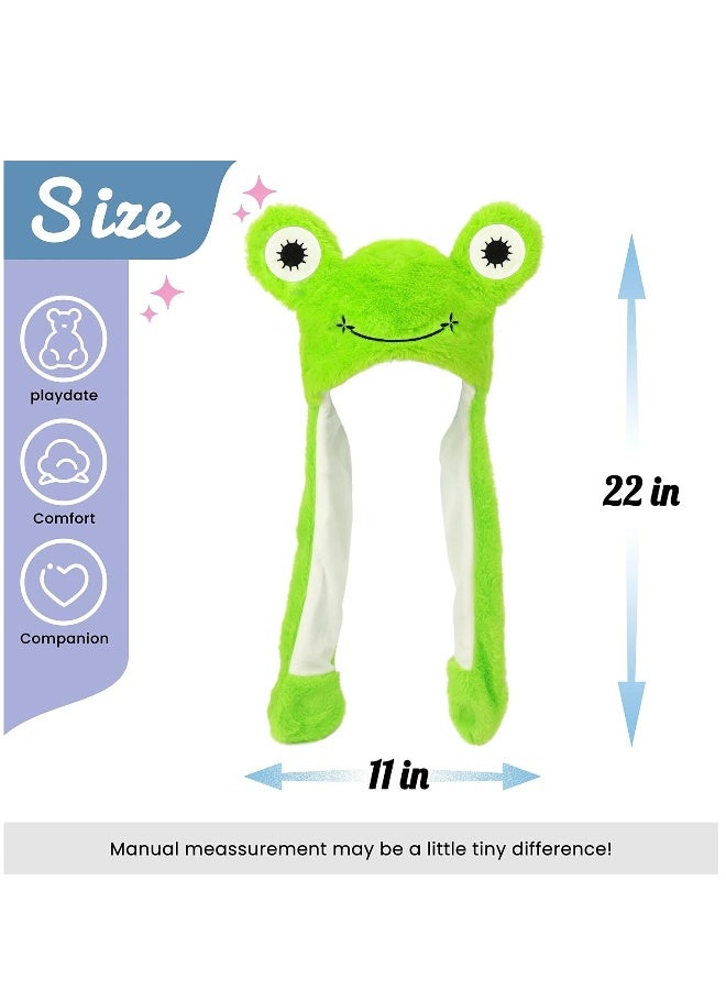 Frog Hat with Ears Moving Jumping Pop Up Beating Hat Plush Holiday Cosplay Dress Up Funny  Winter Birthday Gift for Kids Boys Girls Green - Image 2