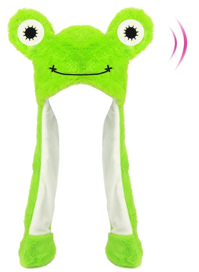 Frog Hat with Ears Moving Jumping Pop Up Beating Hat Plush Holiday Cosplay Dress Up Funny  Winter Birthday Gift for Kids Boys Girls Green - Image 1