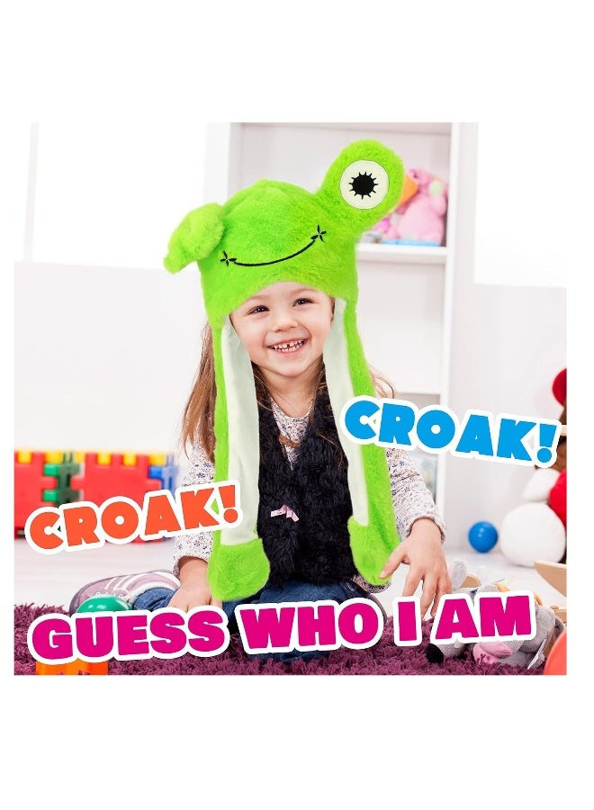 Frog Hat with Ears Moving Jumping Pop Up Beating Hat Plush Holiday Cosplay Dress Up Funny  Winter Birthday Gift for Kids Boys Girls Green - Image 4