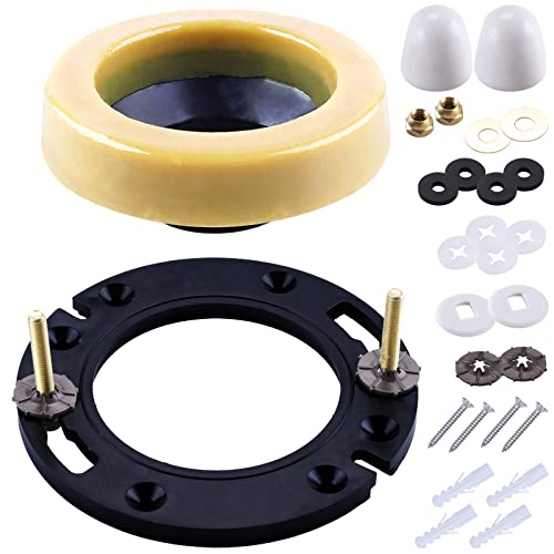 MENNTY Toilet Flange with Wax Ring for Toilets Replacement Kit Includes Bolts PVC Toilet Flange Repair Kit for 3 or 4 Pipes Fit Toilet Install Repair