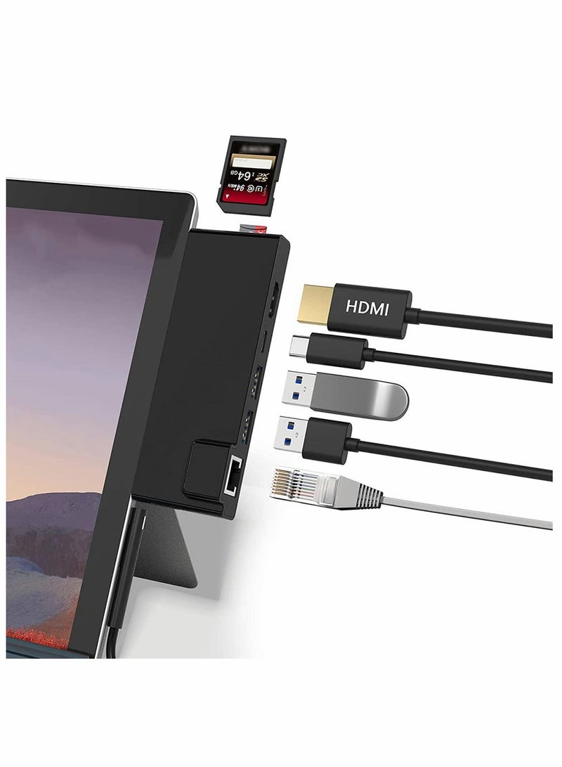 SOLARAE Hub Docking Station with HDMI Adapter+1000M Gigabit Ethernet LAN+ USB C PD Charging +2 Port USB 3.0+SD/TF(Micro SD) Card Reader Converter Combo Adaptor for Microsoft Surface Pro 7 - Image 1