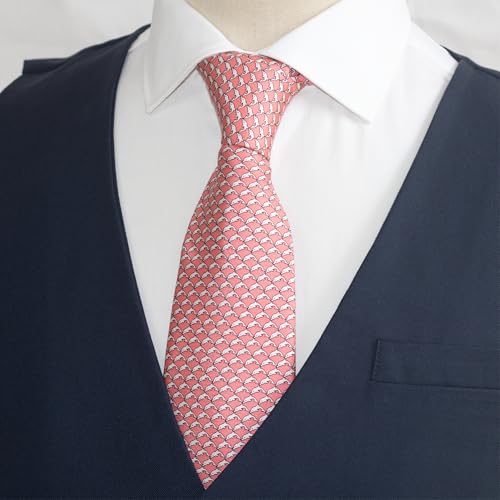 WITZROYS 100% Silk Ties for Men Handmade Neckties with Animal Printed Patterns+Gift box … (Dolphins - Pink on Peach, Regular Length - 59") - Image 2