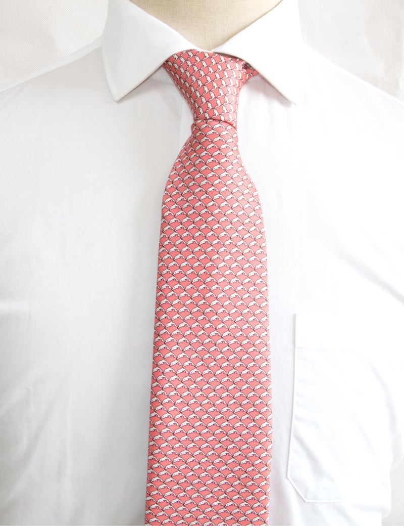 WITZROYS 100% Silk Ties for Men Handmade Neckties with Animal Printed Patterns+Gift box … (Dolphins - Pink on Peach, Regular Length - 59") - Image 3