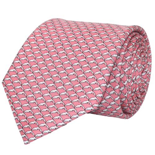 WITZROYS 100% Silk Ties for Men Handmade Neckties with Animal Printed Patterns+Gift box … (Dolphins - Pink on Peach, Regular Length - 59") - Image 1