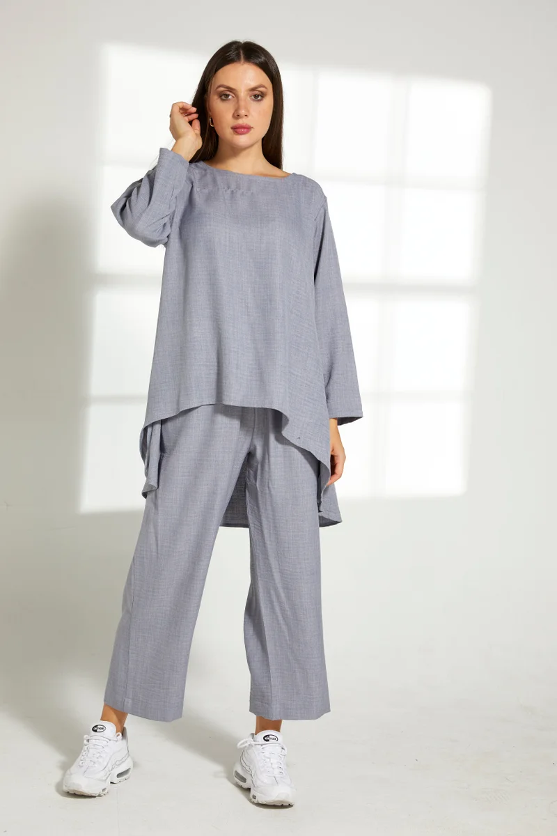 Moistreet Asymmetric Boat Neck Top & Pants Set