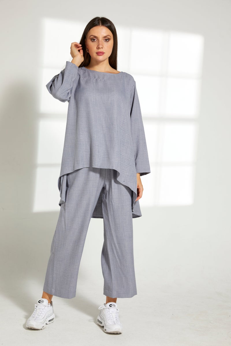 Moistreet Asymmetric Boat Neck Top & Pants Set - Image 2
