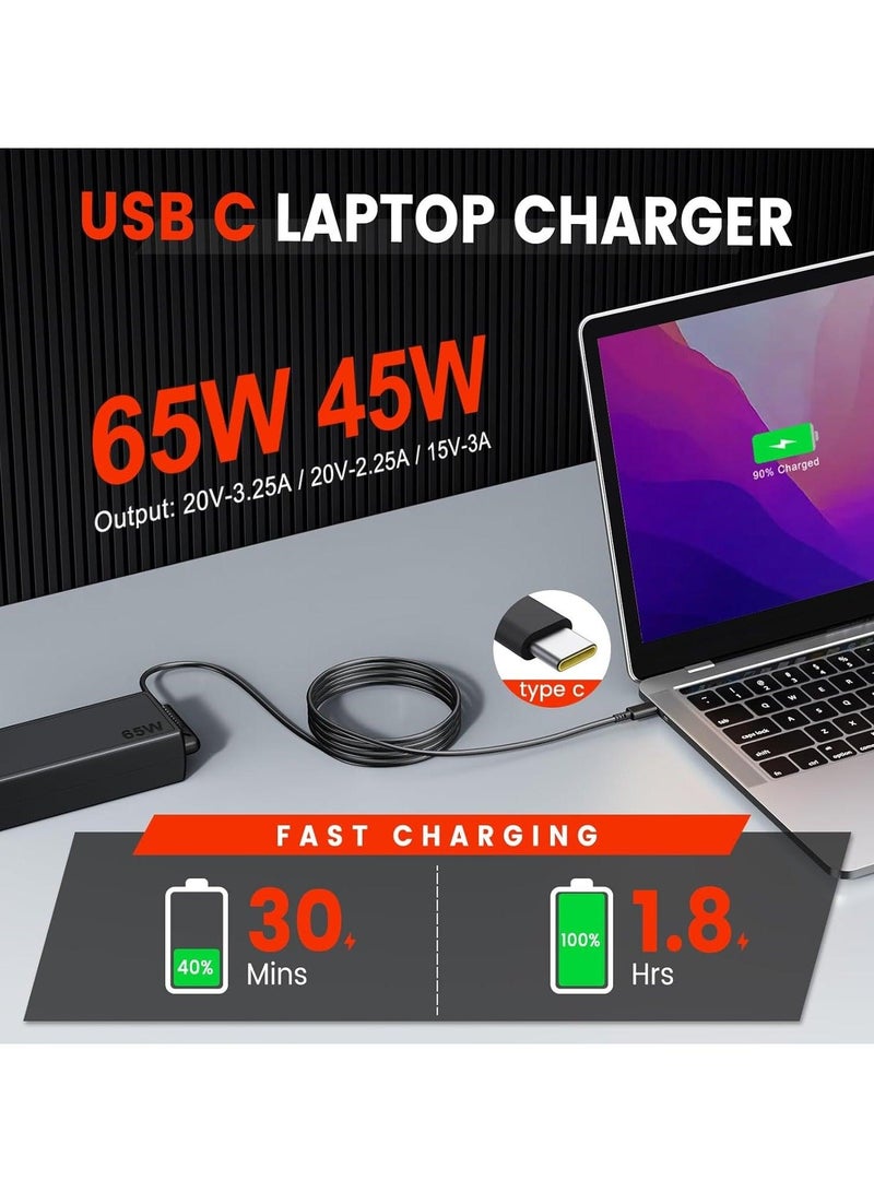 FLOWING USB-C 65W 45W AC Replacement Charger fit for Lenovo ThinkPad T14 T15 T480 T480s T490 T490s T495 T495s T580 X13 X280 X380 X390 X395 E15 E480 E490 Lenovo Yoga C330 65W Laptop Power Supply Adapter Cord - Image 2