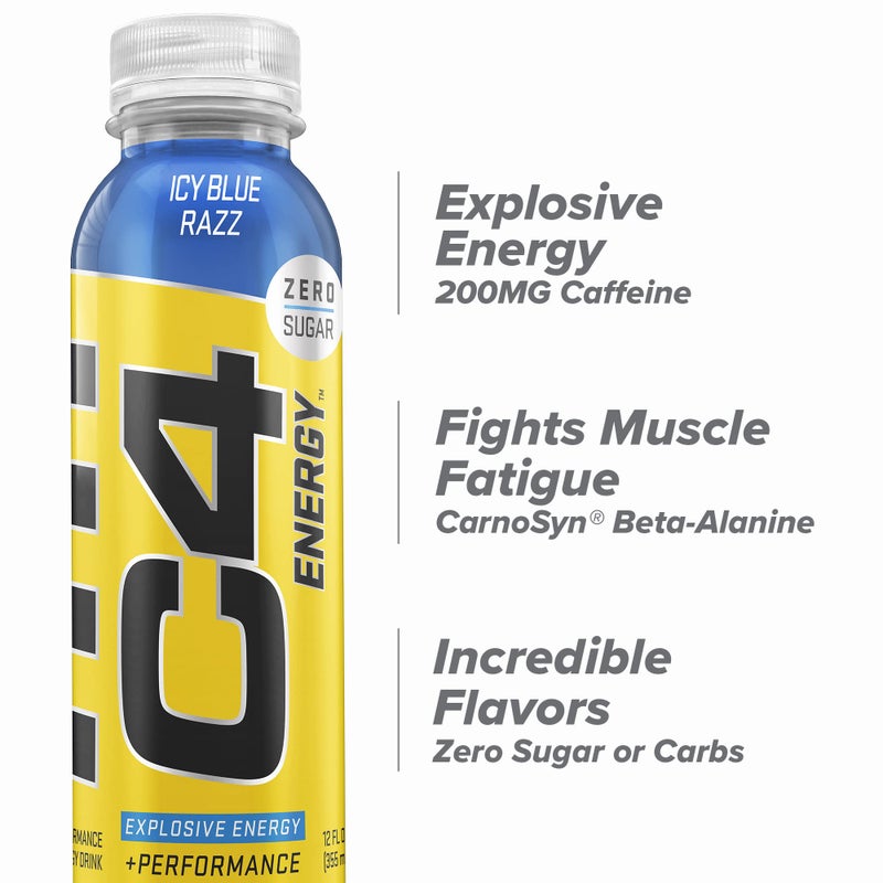 Cellucor C4 Energy Non-Carbonated Zero Sugar Energy Drink, Pre Workout Drink + Beta Alanine, Icy Blue Razz, 12 Fl Oz (Pack of 12) - Image 3