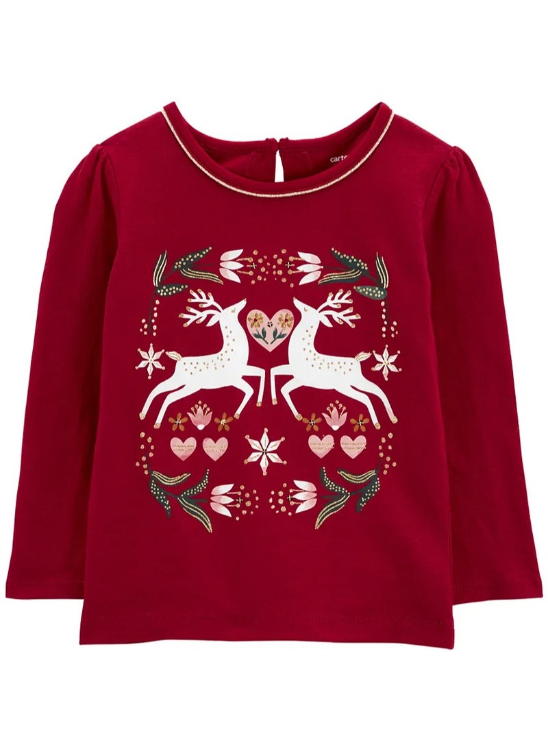 carter's Carter's Christmas Reindeer Jersey Tee - Red  - Image 1