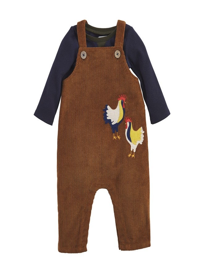 Mud Pie Boys Farmhouse Corduroy Overalls, Rooster, 6-9 Months - Image 1