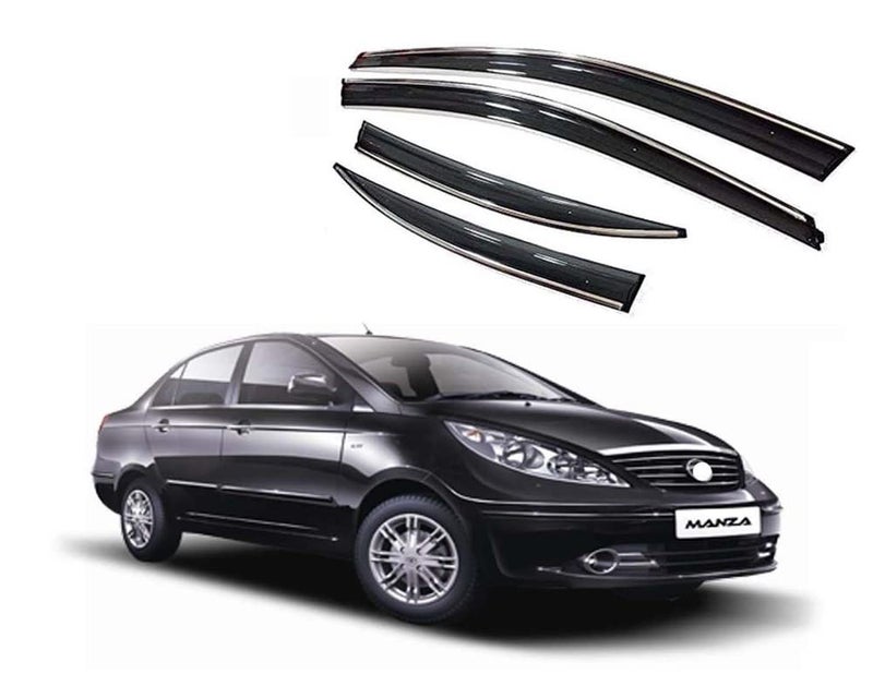 Auto E-Shopping Compatible Chromeline Silverline Door Visor Wind Deflector for Tata Indigo Manza Set of 4 Pieces - Image 1