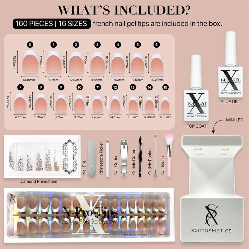 SXC Cosmetics French Tip Press On Nails Brown Series, Small Coffin X-Pro Tips Starter Kit - Image 3