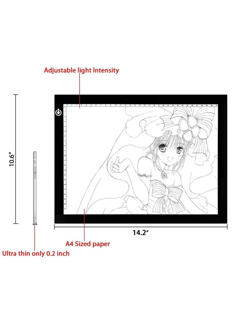 LIMOS EASY CARRYING - Light weight super slim light pad, thickness only 0.2’’, about 5mm. Overall dimension including black frame is L14.2’’xW10.6’’xH0.2’’. The visual working area is 9’’x12’’. - Image 4