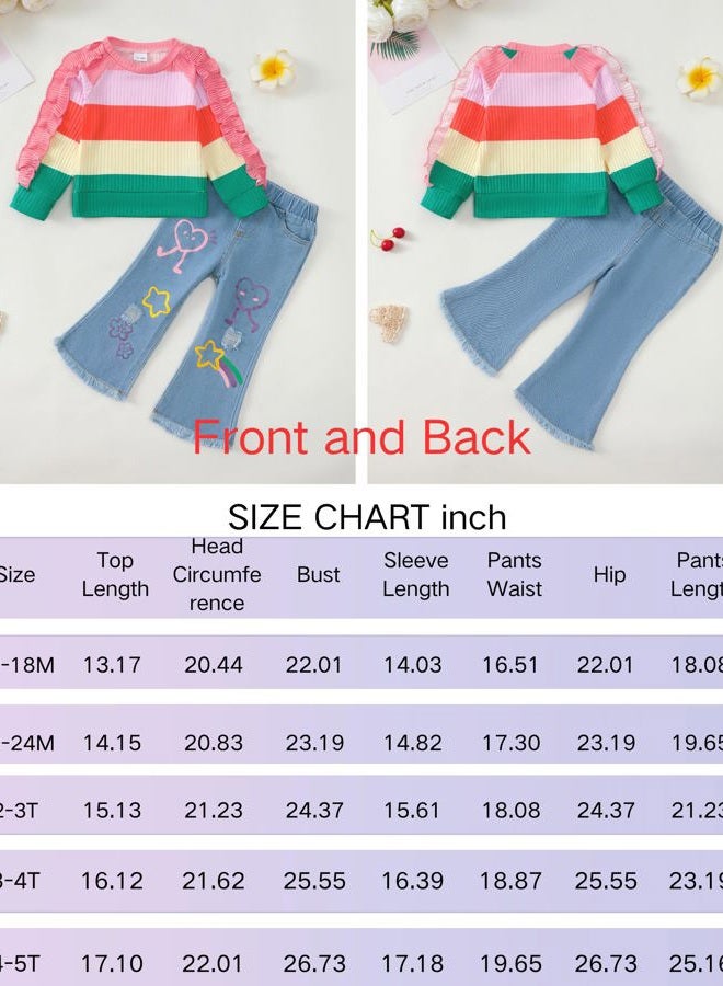 Renotemy Toddler Baby Girl Clothes Fall Winter Outfits Gifts Sweatshirt Jeans Bell Bottom Pants Set for 12Months-5 Year Girls, Multicolor, 12-18 Months - Image 4