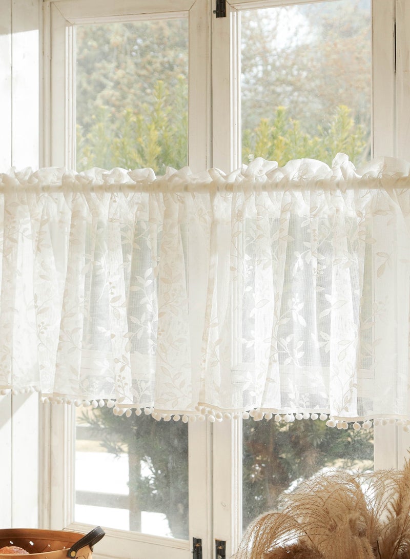 White Lace Coffee Curtains 48cm Length Sets of 2, over Sink Short Kitchen Curtains for Small Window Sheer for Bathroom Windows Cabinet Laundry Room Decor, 2 Panels 60cm W x 48cm L - Image 4