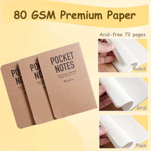 Urby Left Handed Notebooks Field Pocket Note Size, 5.5'' X 3.5'', The Lefty Stuff Series, 80GSM w. Paperback Cover, 72 Pages. 3pk: College Ruled + Grid +Plain - Image 3
