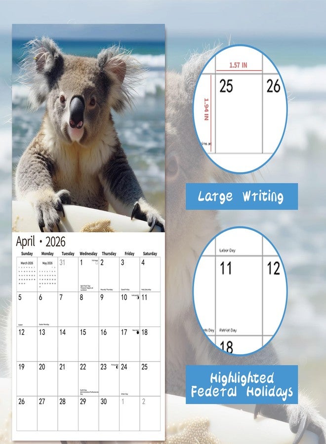 windrio 2026 Wall Calendar,Calendar 2026, November 2025 - December 2026, Wall Calendar Koala, 12" x 24" Opened,Full Page Months Thick & Sturdy Paper for Gift Perfect Calendar Organizing & Planning - Image 3