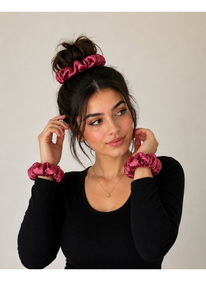 Life Style 4 pieces of original silk satin hair scrunchies to reduce hair frizz - Image 2