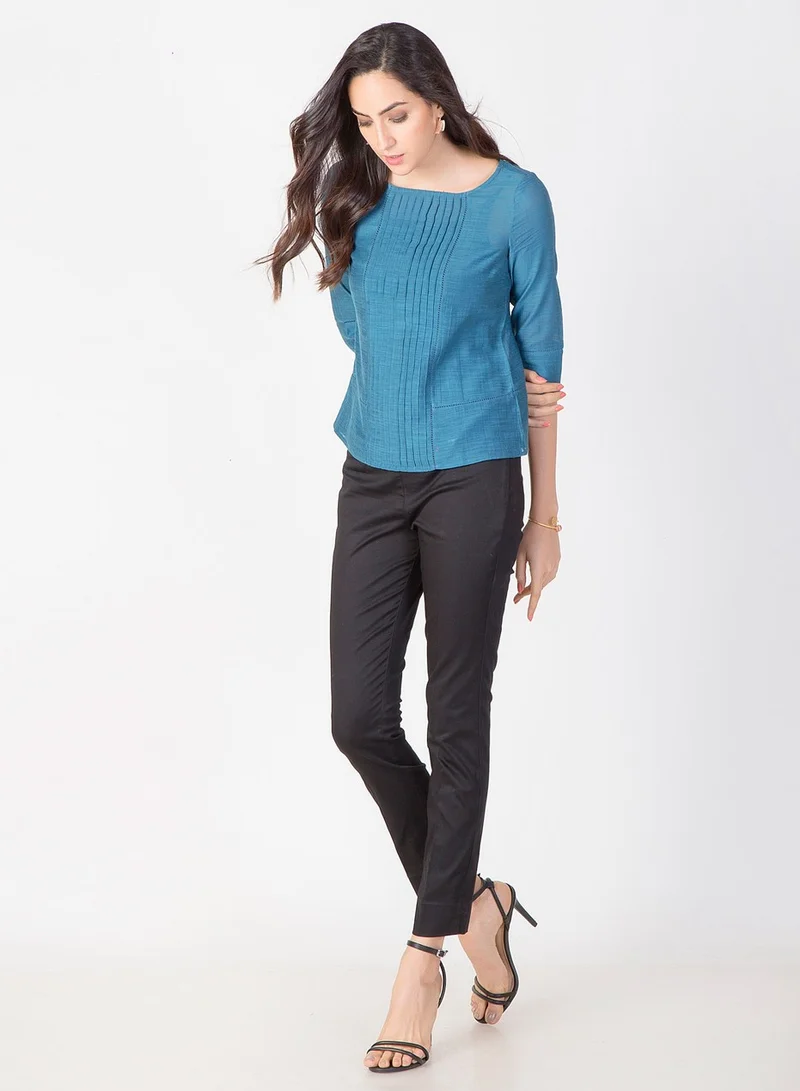 Fabindia Blue Cotton Silk A-line Top