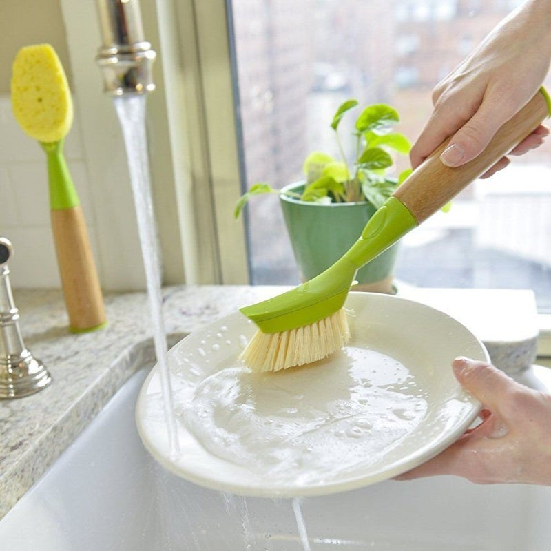 Full Circle Suds Up, Soap Dispensing Dish Brush, Tough Plant-Fiber Bristles & Sustainable Bamboo Handle, Safe for Nonstick - Image 4
