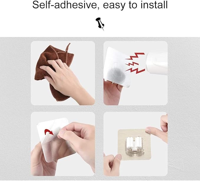 Barakah 4 Pcs Mop Broom Holder Self Adhesive Organizer Wall Mount Clips for Kitchen Bathroom Closet Garden Garage (White) - Image 2