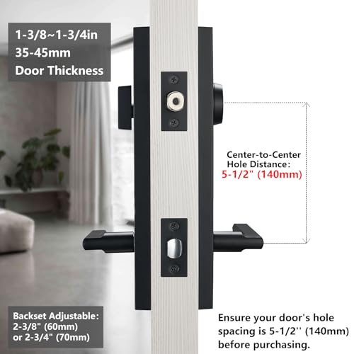 SNBTLA Matte-Black Front Door Handle - Modern Entry Door Lock Set with Deadbolt,Exterior Door Lever 3 Keys for Left & Right Hand Door (Black) - Image 5