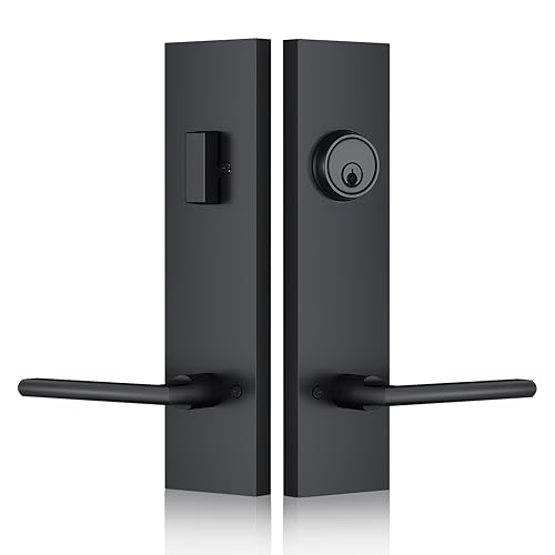 SNBTLA Matte-Black Front Door Handle - Modern Entry Door Lock Set with Deadbolt,Exterior Door Lever 3 Keys for Left & Right Hand Door (Black) - Image 1