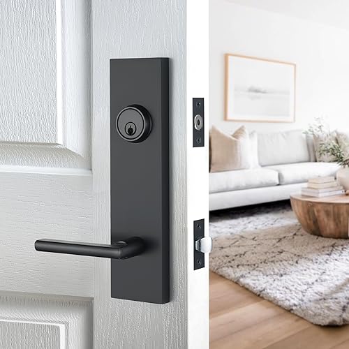 SNBTLA Matte-Black Front Door Handle - Modern Entry Door Lock Set with Deadbolt,Exterior Door Lever 3 Keys for Left & Right Hand Door (Black) - Image 2