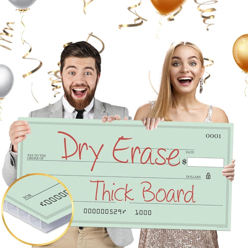 Pixelverse Design Giant Dry Erase Check - 16" x 32", Reusable Big Oversized Blank Check for Presentation - Great Photo-Op for Fundraisers, Charity & Donation Events - Image 1
