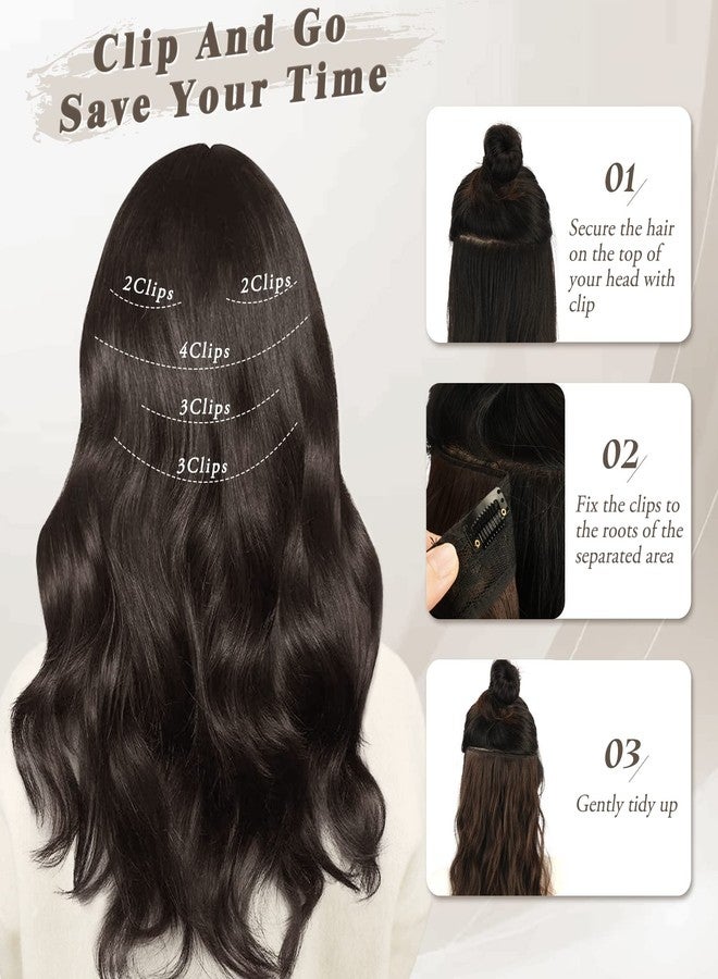 بارسدار - وصلات شعر مموجة بمشابك، طول 18 بوصة - 5 قطع من الشعر الصناعي الناعم والكثيف - وصلات شعر سوداء وبنية تغطي الرأس بالكامل للنساء - طويلة وكثيفة وسهلة الارتداء للاستخدام اليومي والحفلات والهالوين - Image 4