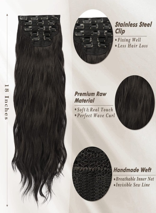 بارسدار - وصلات شعر مموجة بمشابك، طول 18 بوصة - 5 قطع من الشعر الصناعي الناعم والكثيف - وصلات شعر سوداء وبنية تغطي الرأس بالكامل للنساء - طويلة وكثيفة وسهلة الارتداء للاستخدام اليومي والحفلات والهالوين - Image 3