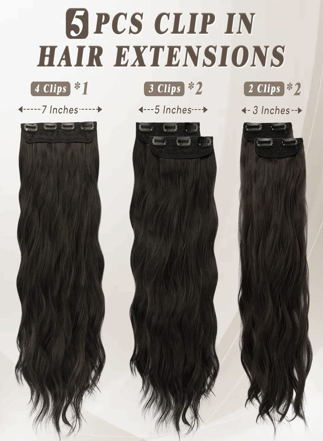 بارسدار - وصلات شعر مموجة بمشابك، طول 18 بوصة - 5 قطع من الشعر الصناعي الناعم والكثيف - وصلات شعر سوداء وبنية تغطي الرأس بالكامل للنساء - طويلة وكثيفة وسهلة الارتداء للاستخدام اليومي والحفلات والهالوين - Image 2