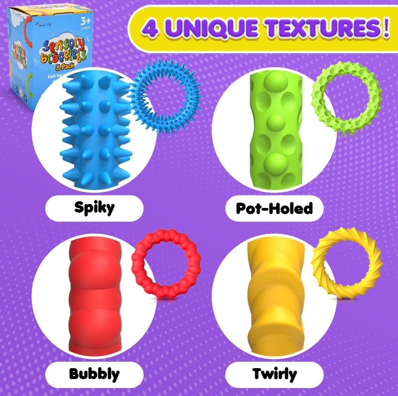 SMALL FISH Sensory Fidget Toys for Kids Adults - 8 Pack Stretchy Fidget Bracelet | Texture & Calming Autism Sensory Toys for Special Needs Autistic Children | Calm Down Toy for Toddler Girls Boys - Image 4