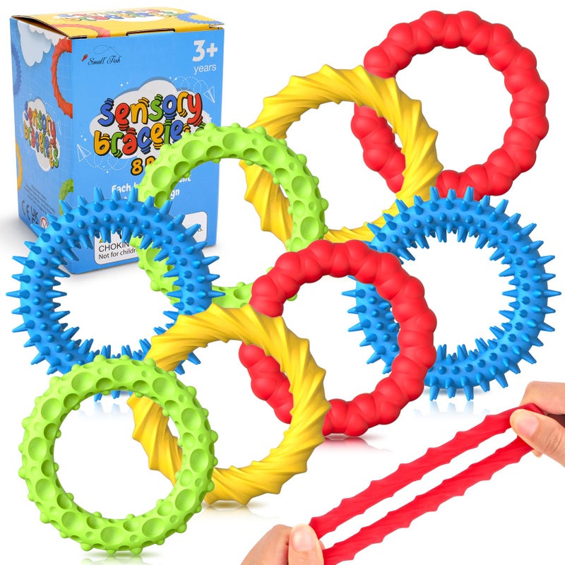 SMALL FISH Sensory Fidget Toys for Kids Adults - 8 Pack Stretchy Fidget Bracelet | Texture & Calming Autism Sensory Toys for Special Needs Autistic Children | Calm Down Toy for Toddler Girls Boys - Image 1