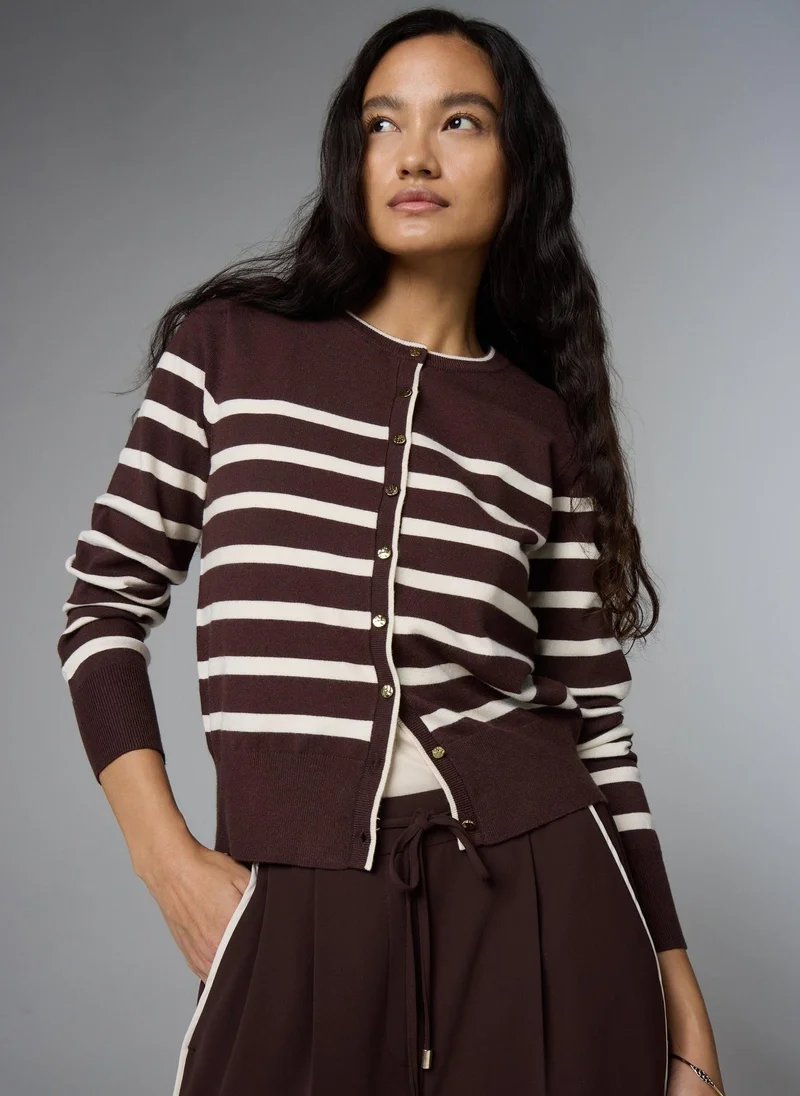 Matalan Et Vous Chocolate Brown Stripe Cardigan