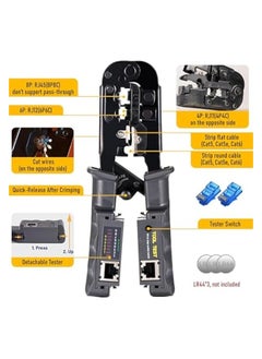PROMASS RJ45 Crimp Tool with Built-In Ethernet Cable Tester, 4-In-1 Network Crimping Tool, Stripper, Cutter for RJ45 RJ11 RJ12, Networking Testers for Cat5 Cat5e Cat6 Wires  - Image 3