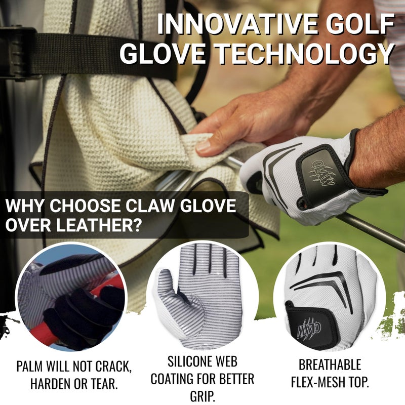 CaddyDaddy Claw Golf Gloves for Men | Flex-Mesh Design for Cool Ventilation | Lasts 3-5 Times Longer Than Leather | Silicone-Web Coating for Maximum Grip | 100% Machine-Washable | White | RH-Large - Image 4